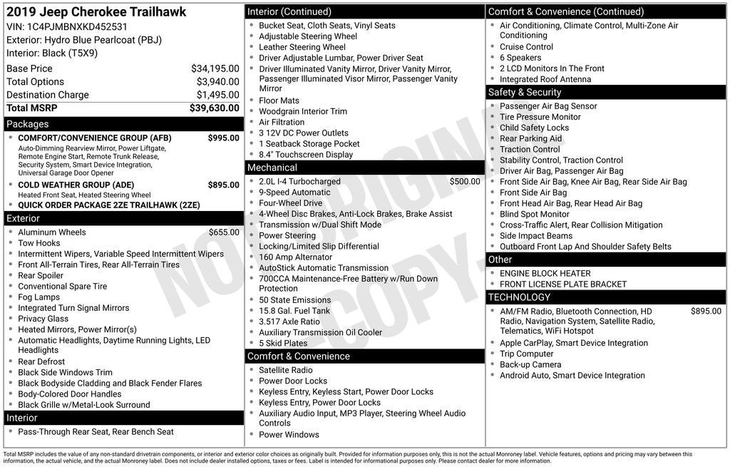 2019 Jeep Cherokee Trailhawk