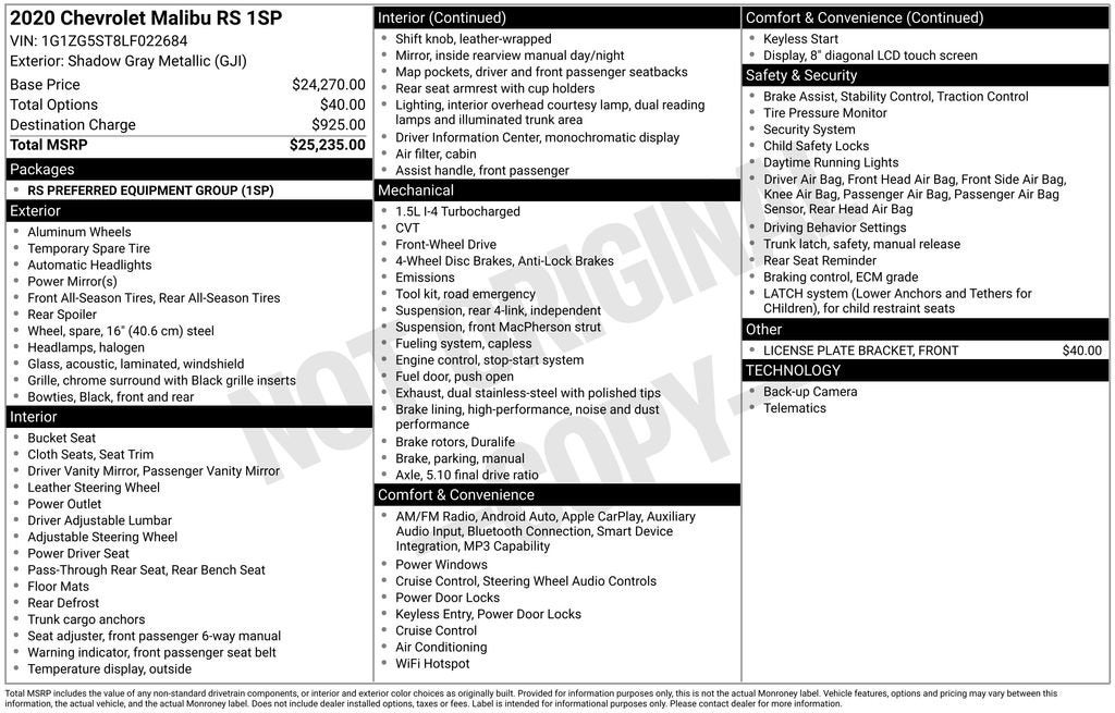 2020 Chevrolet Malibu RS