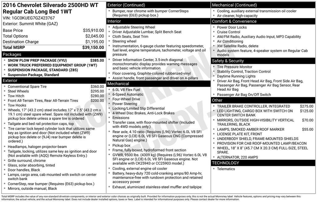 2016 Chevrolet Silverado 2500 HD Work Truck