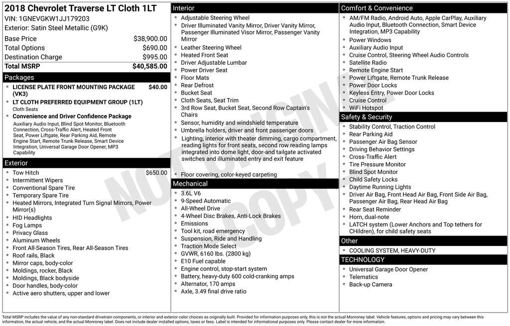 2018 Chevrolet Traverse LT Cloth