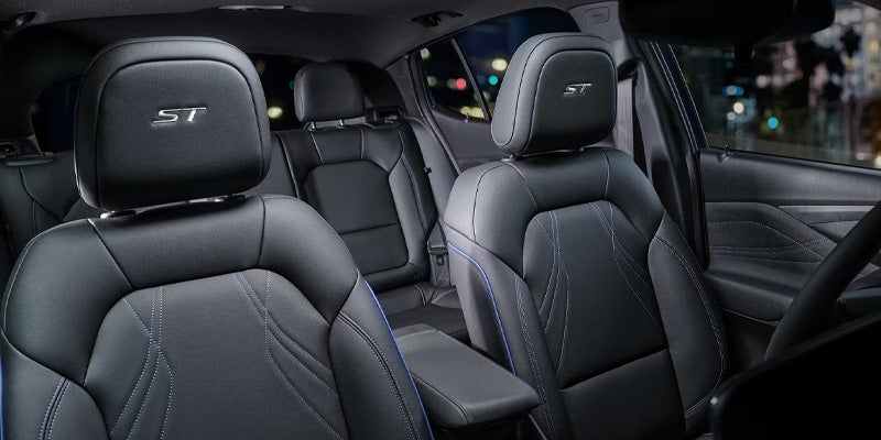 Sporty black ST front seats inside a modern SUV cabin